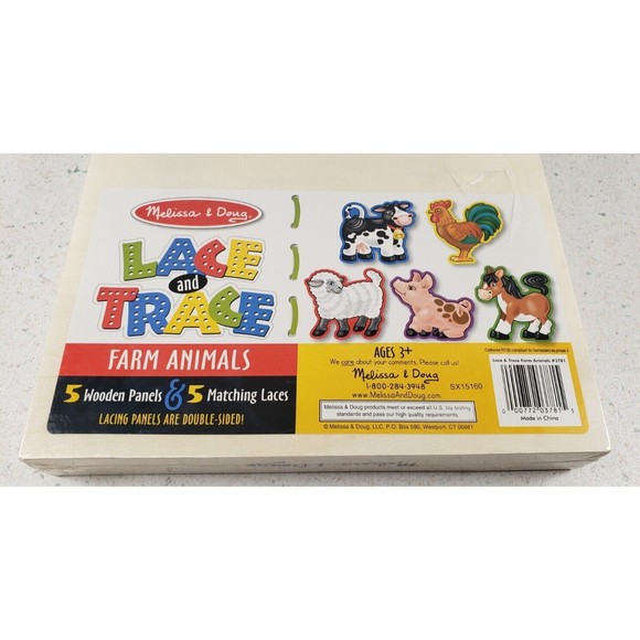 Melissa and Doug Lace and Trace Farm Animals Wooden Panel & Laces - Ages 3+ NEW - Picture 10 of 14